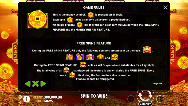 Caishen's Cash trigger free spins