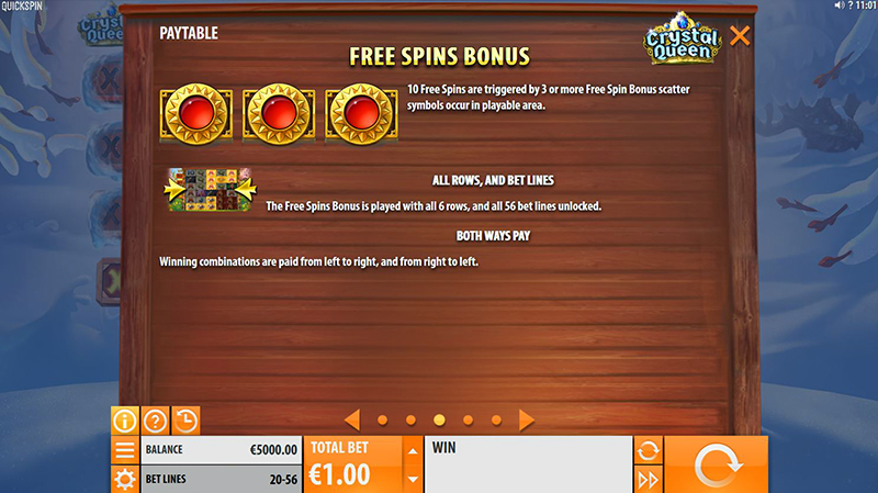 crystal queen free spins bonus
