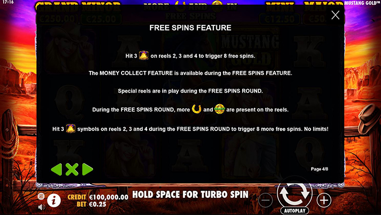 mustang gold free spins feature