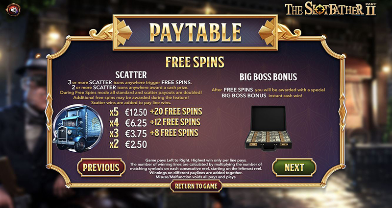 the slotfather part II free spins bonus