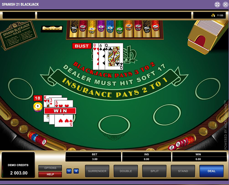 spanish 21 blackjack online win