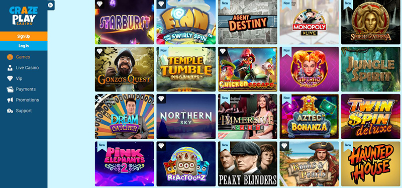 CrazePlay Casino casino games