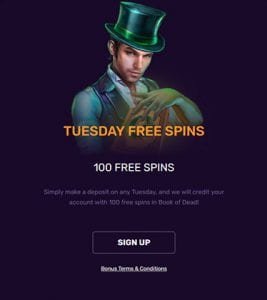 Tuesday free spins bonus Duxcasino