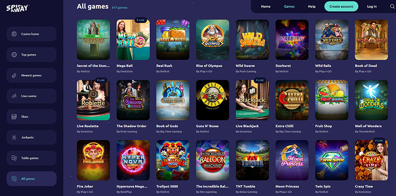 SpinAway Casino all games