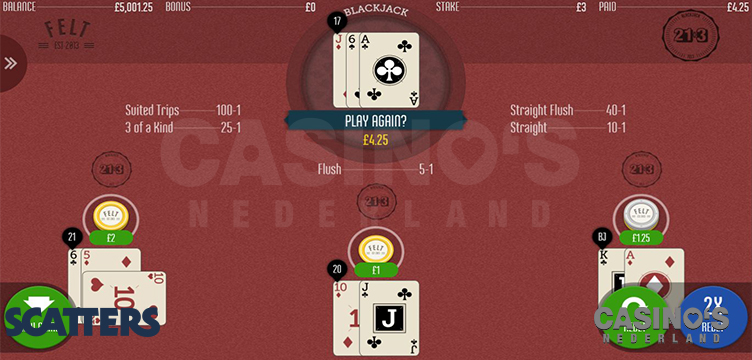 Online blackjack 21+3 wins