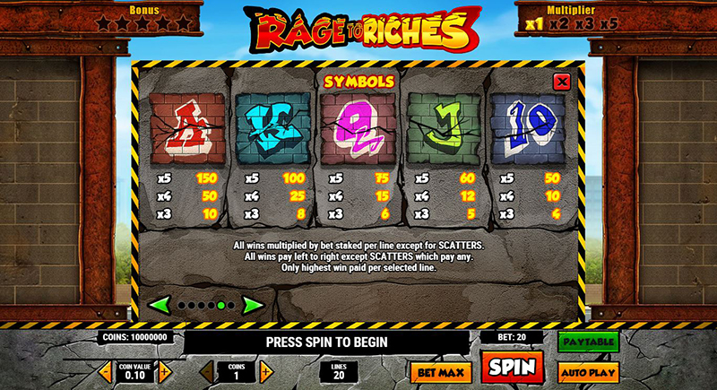 Rage to Riches symbols