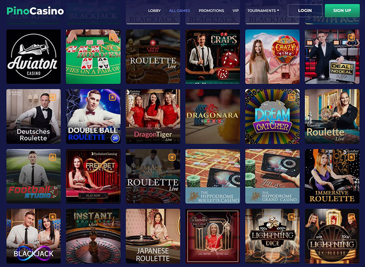 PinoCasino Evolution Gaming live casino games