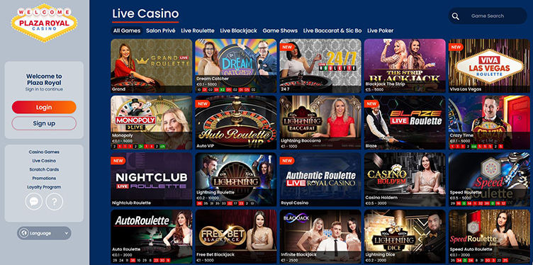 Plaza Royal live casino games