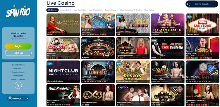 Spin Rio live casino games