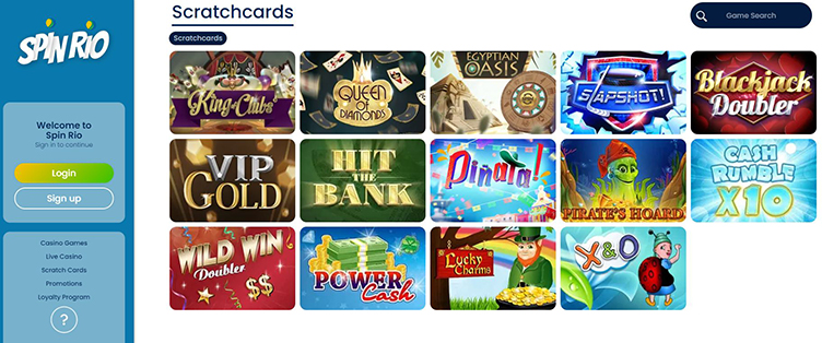 Spin Rio scratchcards games