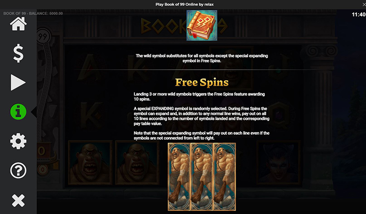 Book of 99 wild free spins symbols