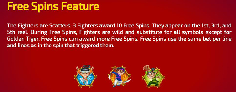 Shaolin's Tiger free spins feature