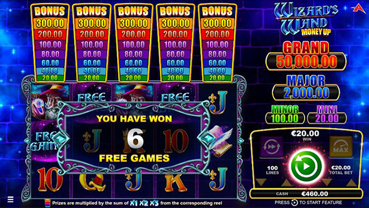 Wizard's Wand Money Up videoslot free spins