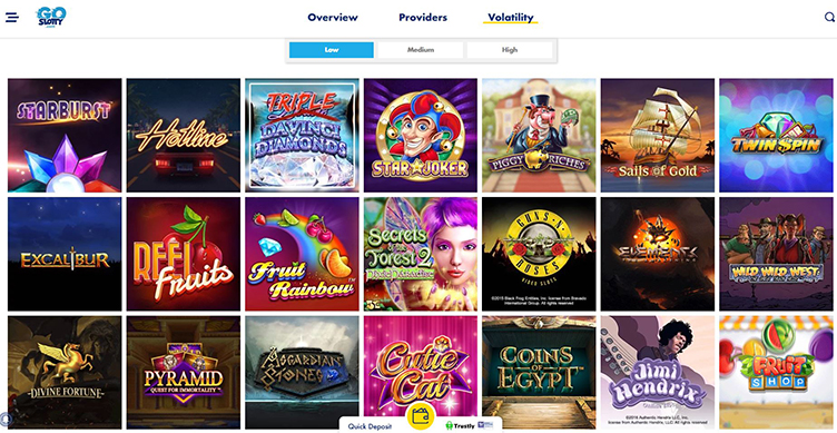 GoSlotty casino games low volatility