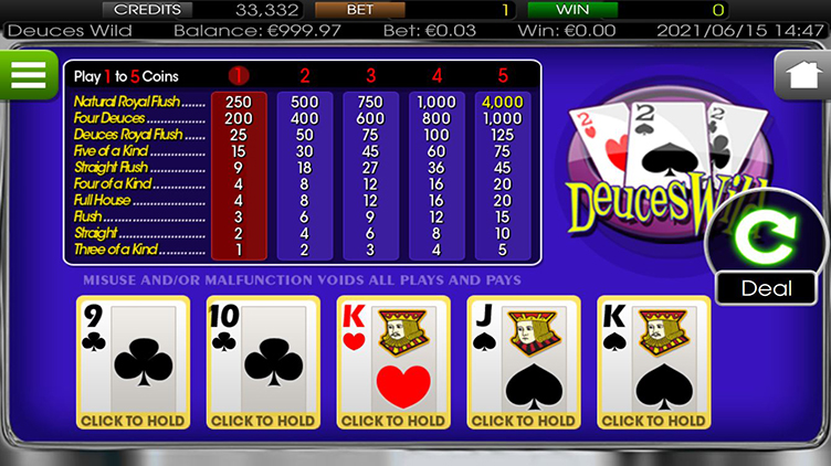 Mount Gold Casino deuces wild video poker