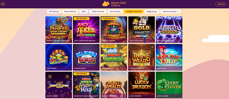Mount Gold Casino jackpot games