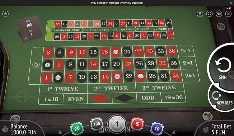 Online European Roulette outside bet N1 Casino