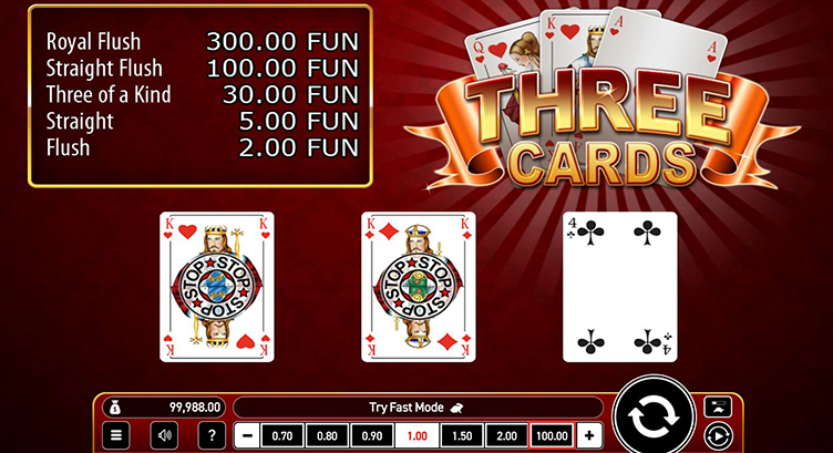 Online three cards poker