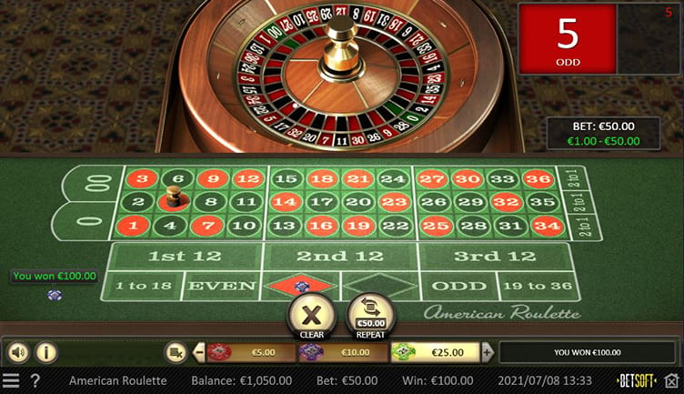 PinoCasino american roulette online even money