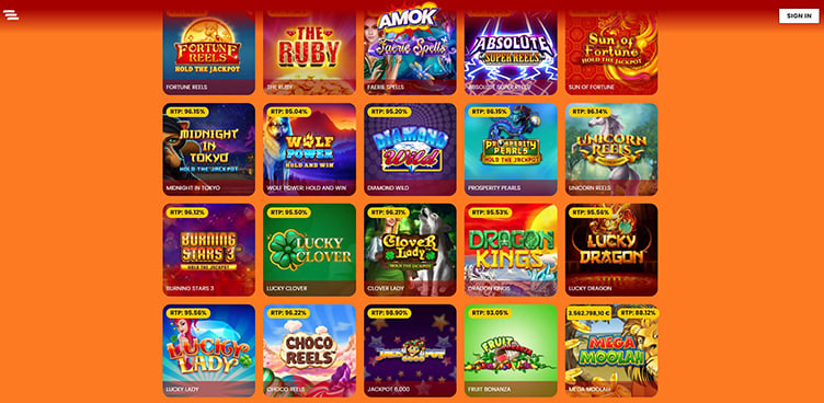 Amok Casino jackpot games