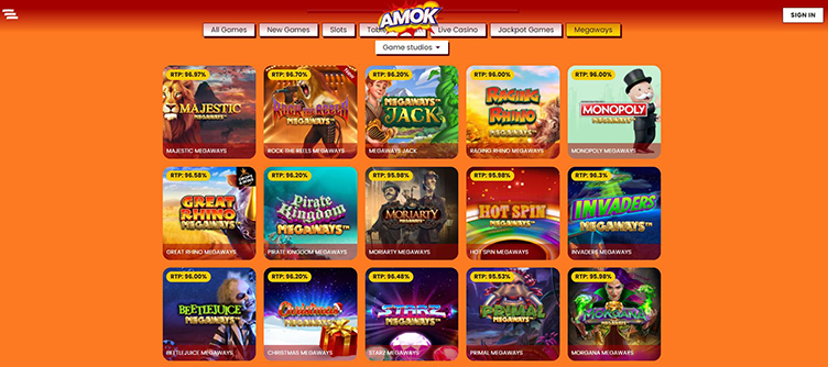 Amok Casino megaways games