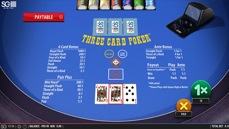 Online three card poker
