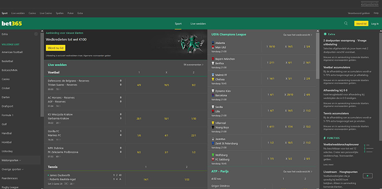 Bet365 live sport wedden