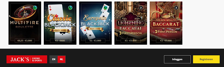 Jacks.nl casino spellen registreren