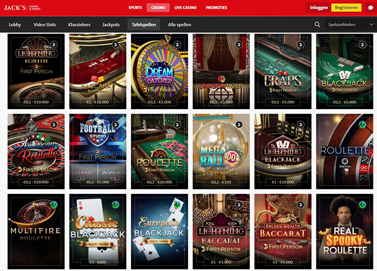 Jack's Online Casino tafel spellen