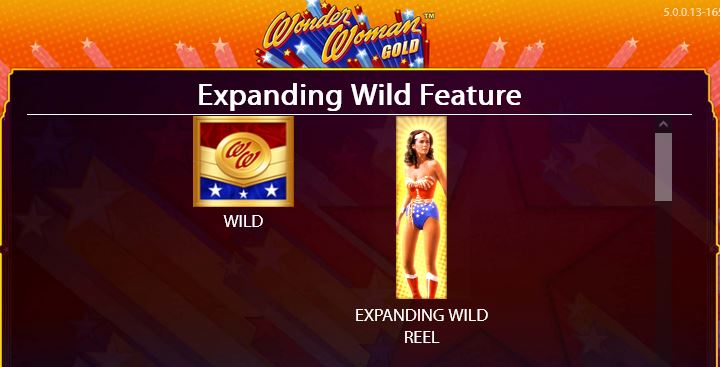 Wonder Woman Gold expanding wild feature