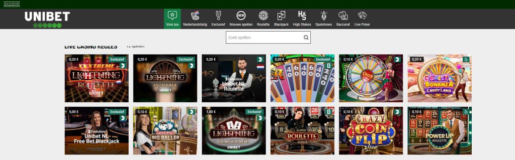 Unibet live casino spellen