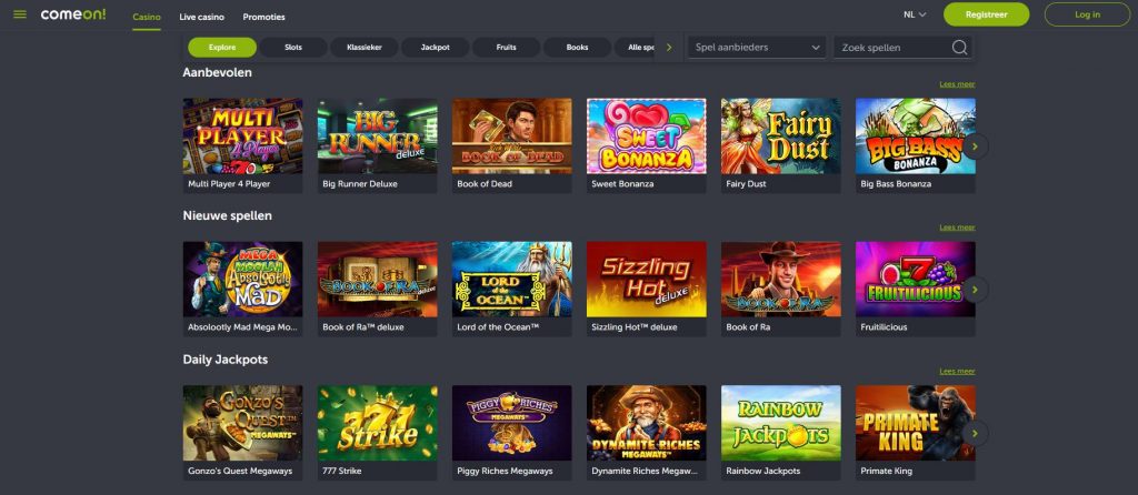 Comeon Casino hoofdpagina