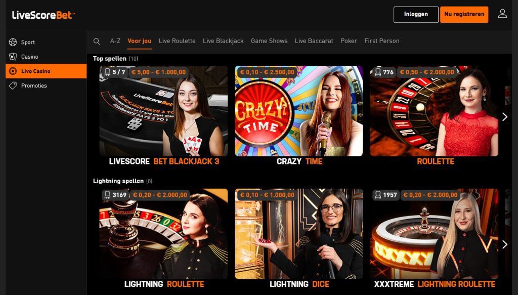 LiveScore Bet live casino spellen