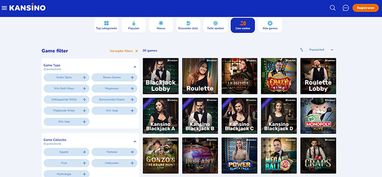 Kansino live casino spellen