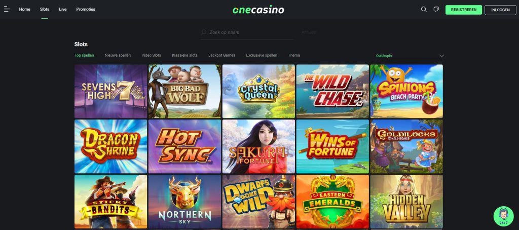 OneCasino Quickspin spellen registratie