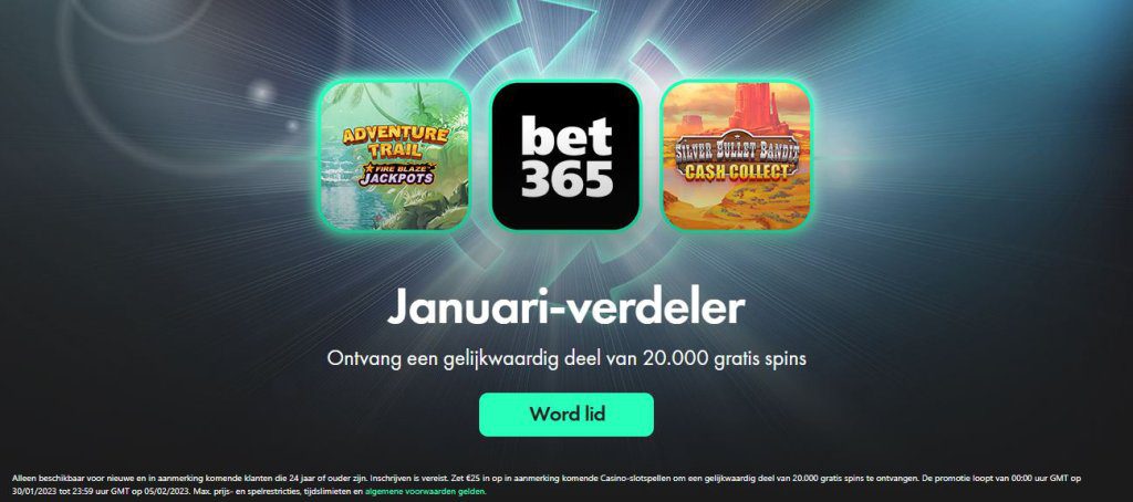 bet365 januari-verdeler bonus registratie