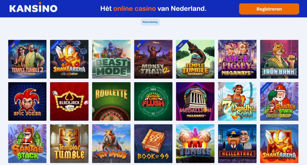 Kansino Relax Gaming spellen registratie