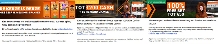 LeoVegas 3 verschillende welkomstbonussen
