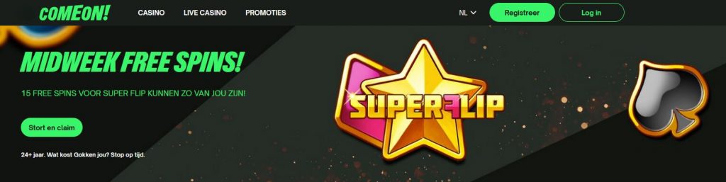 ComeOn! Casino Midweek Free Spins Super Flip inlog