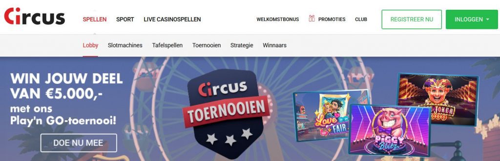 Circus Play'n GO toernooi inlog